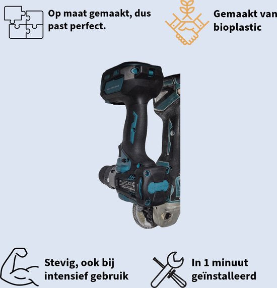 Makita XGT 40V machine in de gereedschaphouder aan de wand