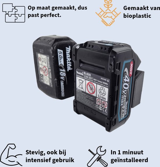 Makita XGT 40V accu vastgeklikt in de accuhouder